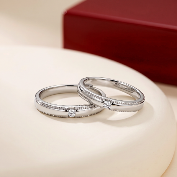 Nhẫn cưới gắn Kim cương vàng 18K