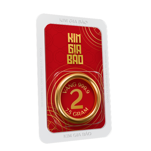 Nhẫn tròn ép vỉ Kim Gia Bảo, loại 2 chỉ - 24K (999.9)