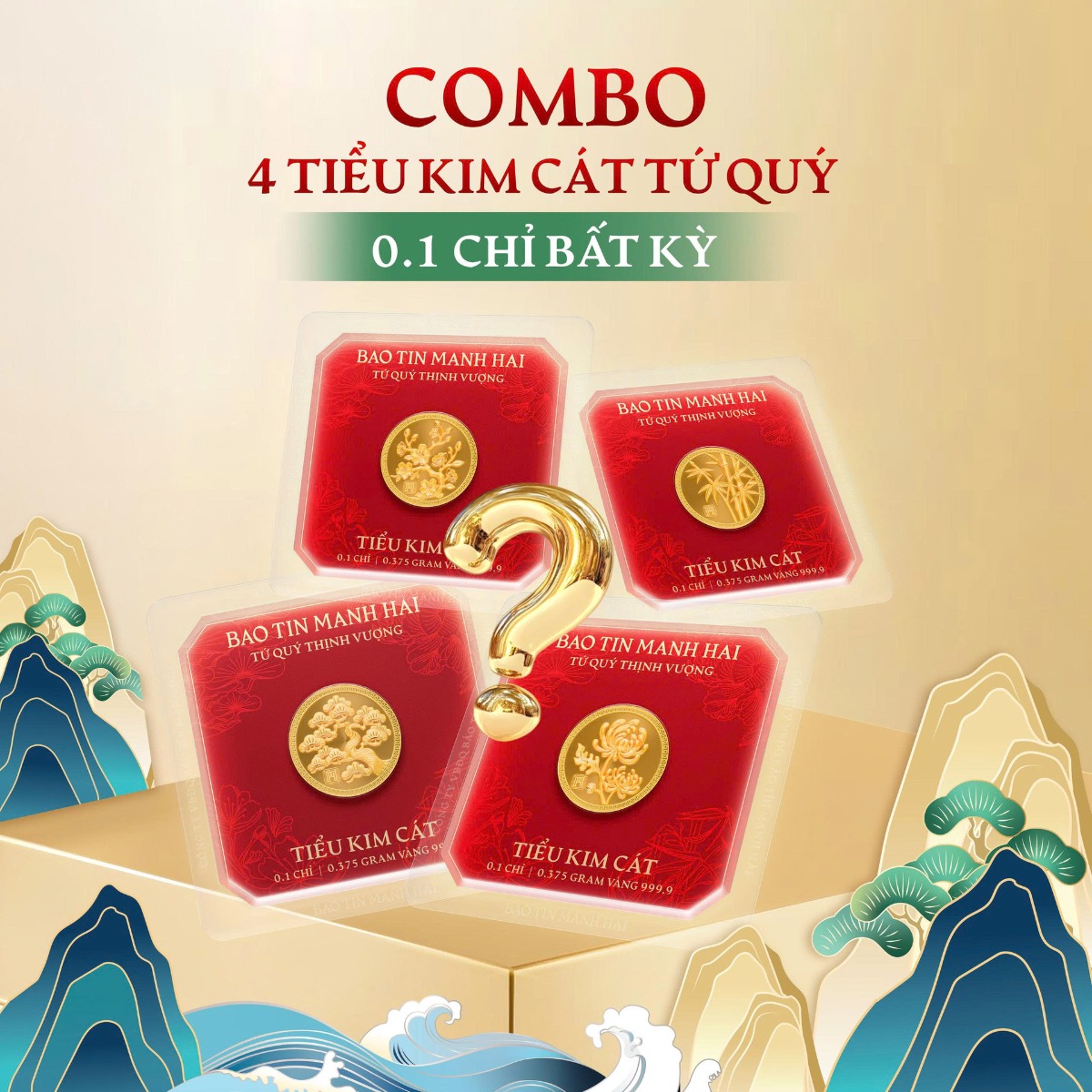 Combo 4 Tiểu Kim Cát Tứ Quý tròn 0.1 chỉ BẤT KỲ