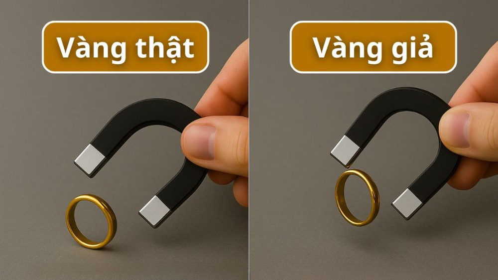 Vàng thật không có từ tính nên thường không bị nam châm hút