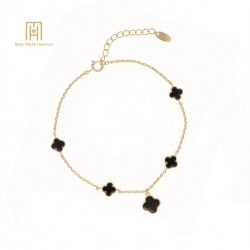Lắc tay vàng 10K phong cách Ý cỏ 4 lá đá đen - PYLTV10KD0-212011