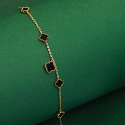 Lắc tay vàng 10K phong cách Ý cỏ 4 lá đá đen - PYLTV10KD0-212011