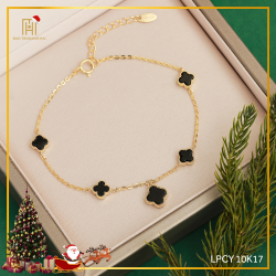 Lắc tay vàng 10K phong cách Ý cỏ 4 lá đá đen - PYLTV10KD0-212011