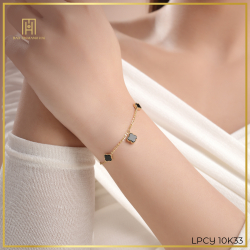 Lắc tay vàng 10K phong cách Ý cỏ 4 lá đá đen - PYLTV10KD0-212011