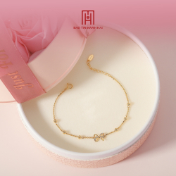 Lắc tay vàng 10k phong cách Ý charm nơ đính đá - PYLTV10KDH-212003