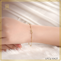 Lắc tay vàng 10k phong cách Ý charm nơ đính đá - PYLTV10KDH-212003