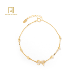 Lắc tay vàng 10k phong cách Ý charm nơ đính đá - PYLTV10KDH-212003