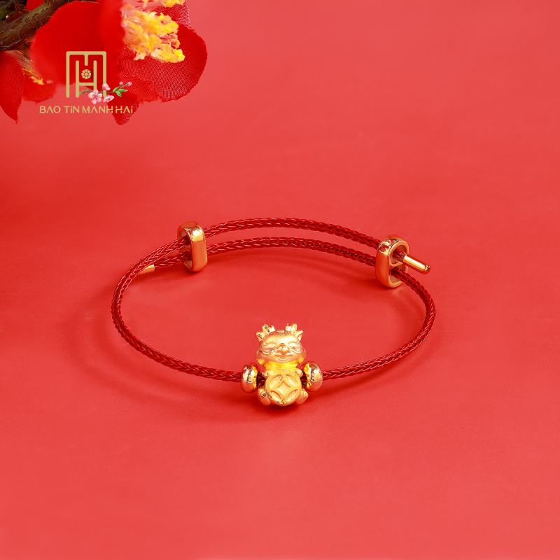 Vòng Charm 24K Kim Long Dây Cáp Đỏ - 24VTV49KD0-401003