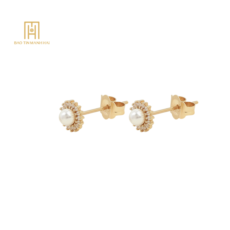 Bông tai PC Hàn Quốc gắn Ngọc Trai màu trắng tròn PHBTV14NTX-210001