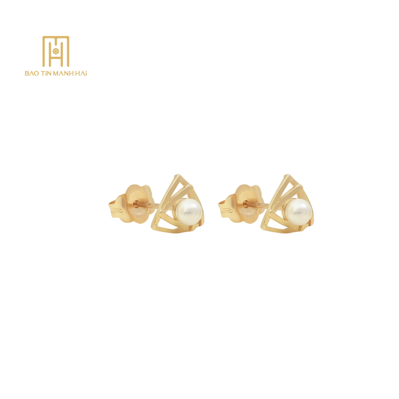 Bông tai PC Hàn Quốc gắn Ngọc Trai màu trắng tròn PHBTV14NTX-210003