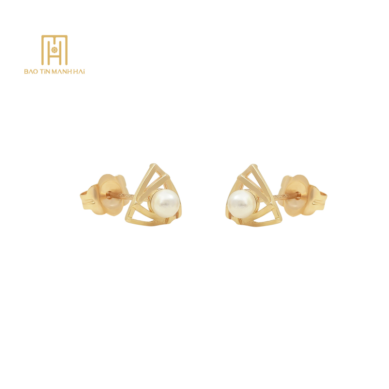 Bông tai PC Hàn Quốc gắn Ngọc Trai màu trắng tròn PHBTV14NTX-210003