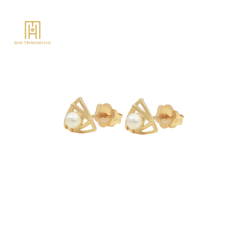 Bông tai PC Hàn Quốc gắn Ngọc Trai màu trắng tròn PHBTV14NTX-210003