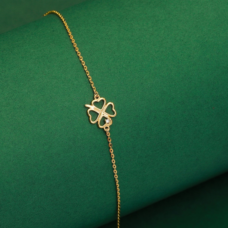 Lắc tay vàng 10K phong cách Ý hình cỏ 4 lá - PYLTV10KDH-212017