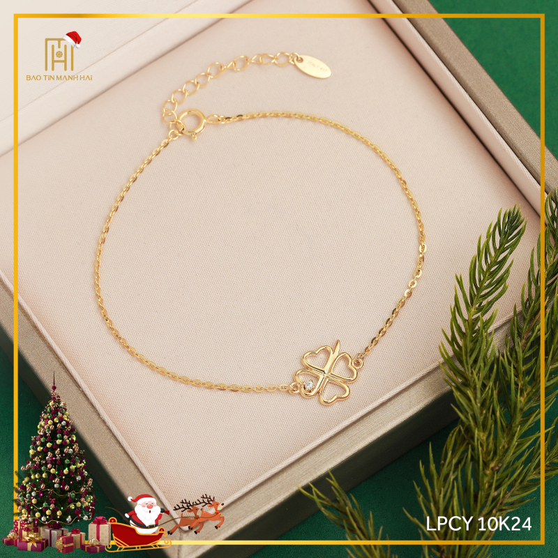 Lắc tay vàng 10K phong cách Ý hình cỏ 4 lá - PYLTV10KDH-212017