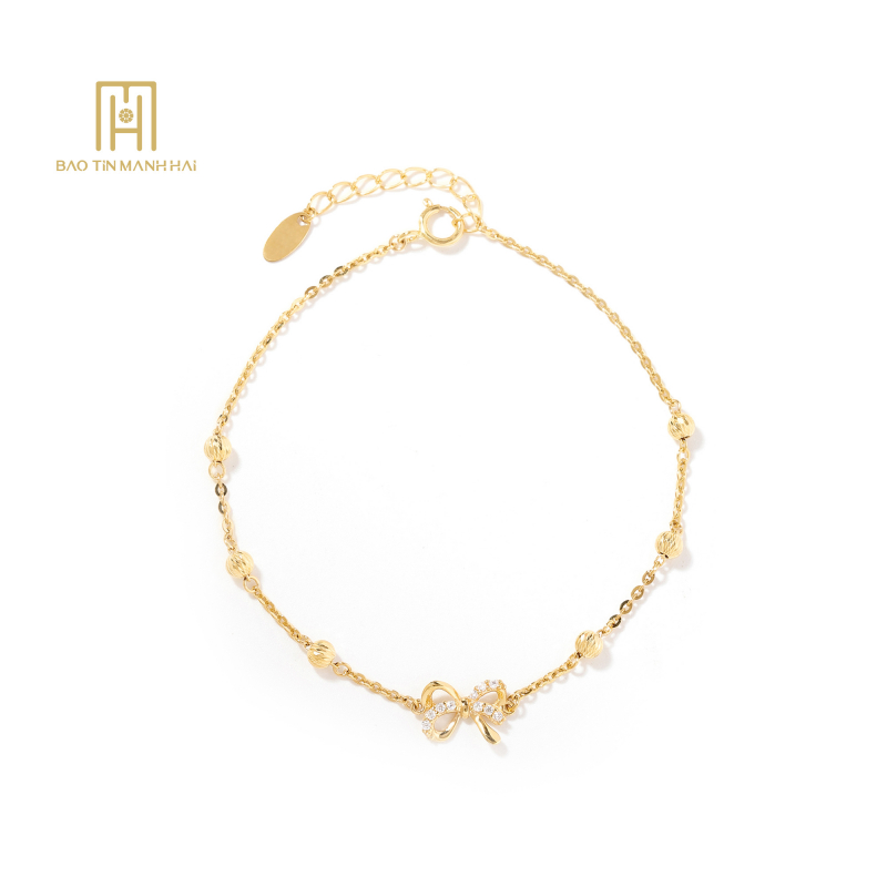 Lắc tay vàng 10k phong cách Ý charm nơ đính đá - PYLTV10KDH-212003